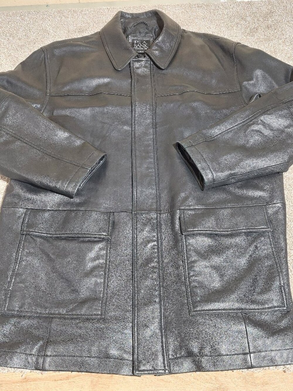 Jos. A. Bank Men's Black Leather Car Coat Jacket Super Soft Supple Shell Size XL